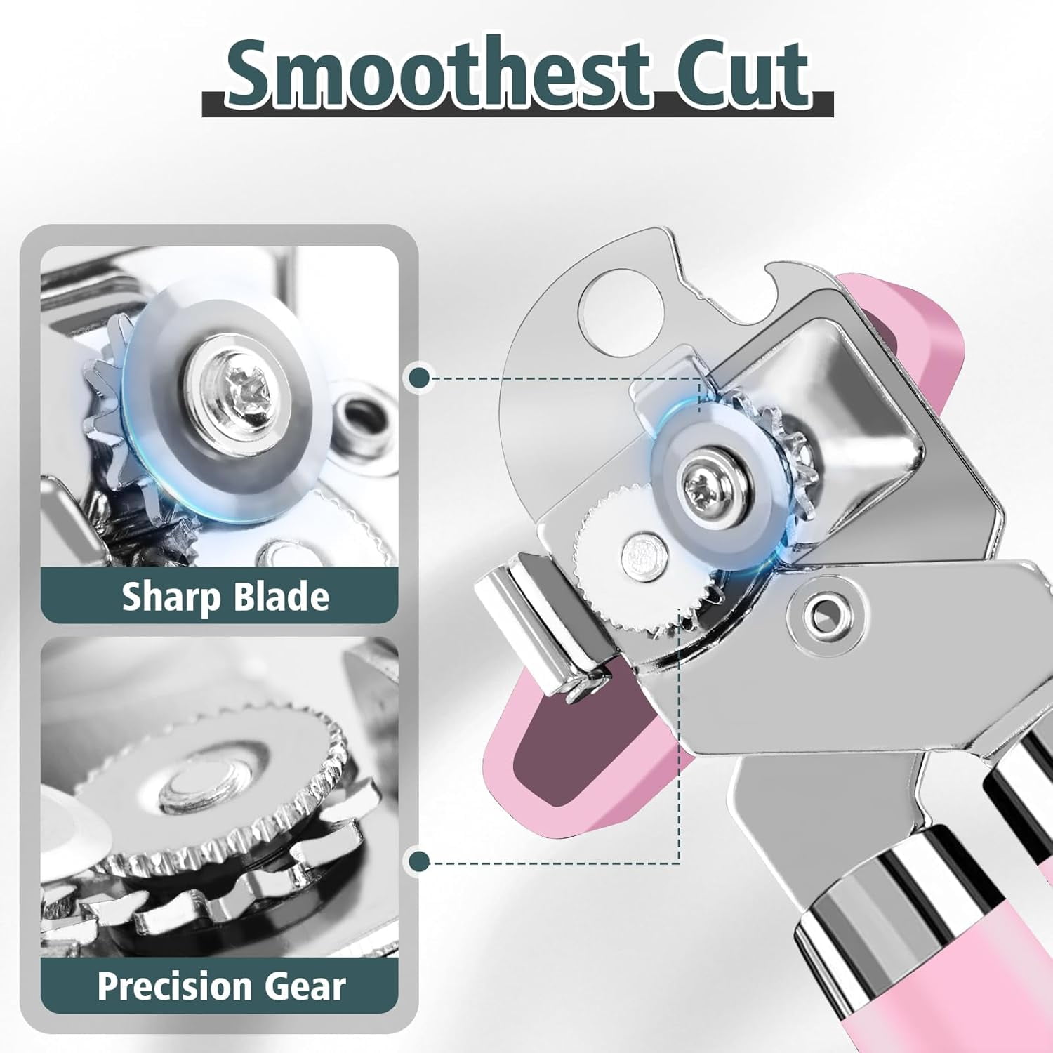SHAOTELLME Stainless Steel Can Opener Manual Multifunctional Labor Saving Can Opener Kitchen Creative Can Opener Tool Easily Open Cans Of Various Sizes, 3PC pink - Image 2