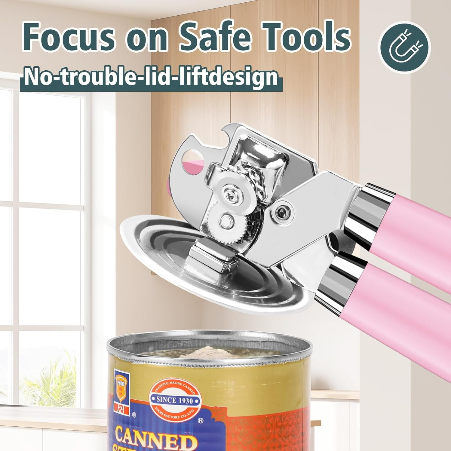 SHAOTELLME Stainless Steel Can Opener Manual Multifunctional Labor Saving Can Opener Kitchen Creative Can Opener Tool Easily Open Cans Of Various Sizes, 3PC pink - Image 6