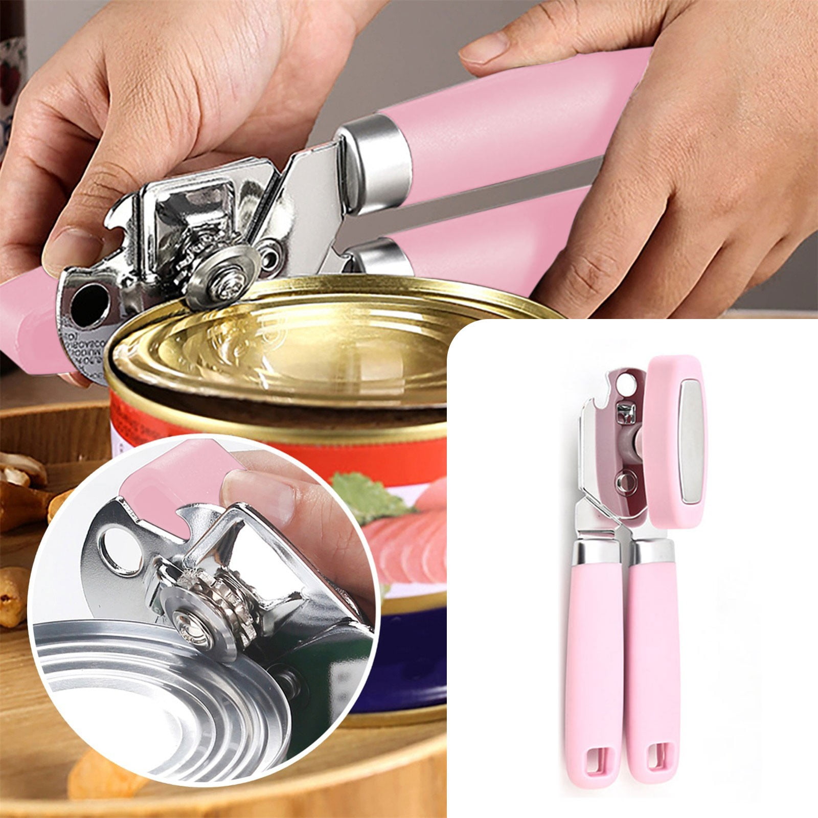 SHAOTELLME Stainless Steel Can Opener Manual Multifunctional Labor Saving Can Opener Kitchen Creative Can Opener Tool Easily Open Cans Of Various Sizes, 3PC pink - Image 7