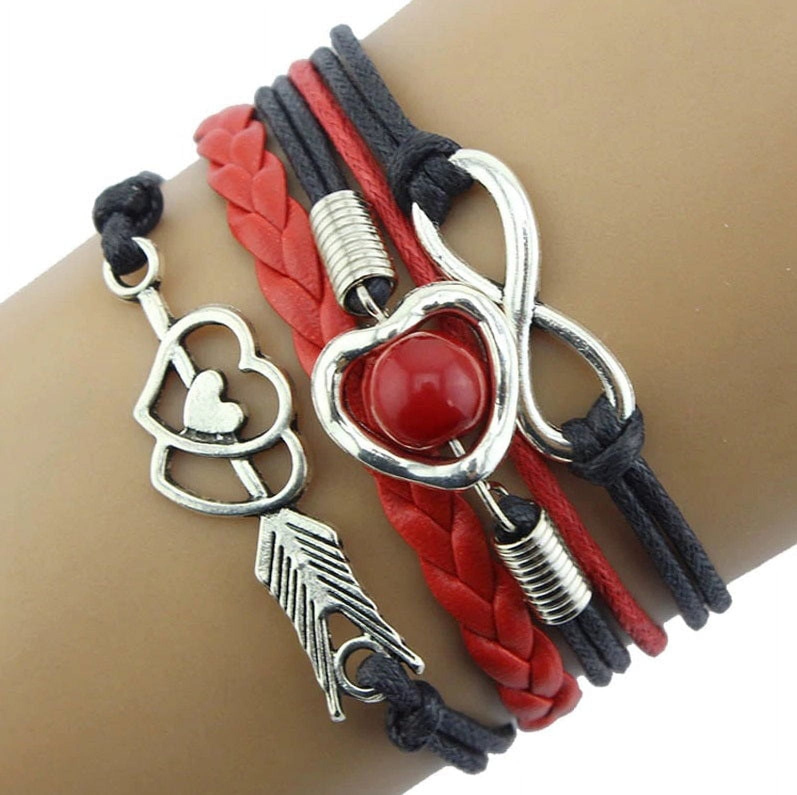 Bracelets for Women Friendship Leather Bracelet Gift Hand Jewelry for Woman or A Girl - There are Many Colors to Choose From Black & Red - Image 1