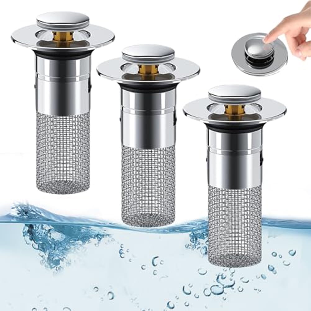 2Pcs Bathroom Sink Stopper Hair Catcher, Pop-up Sink Drain Strainer with Removable Stainless Steel Strainer Basket Hair Catcher, Bathroom Sink Strainer for Bathroom Sink Stopper Replacement - Image 1