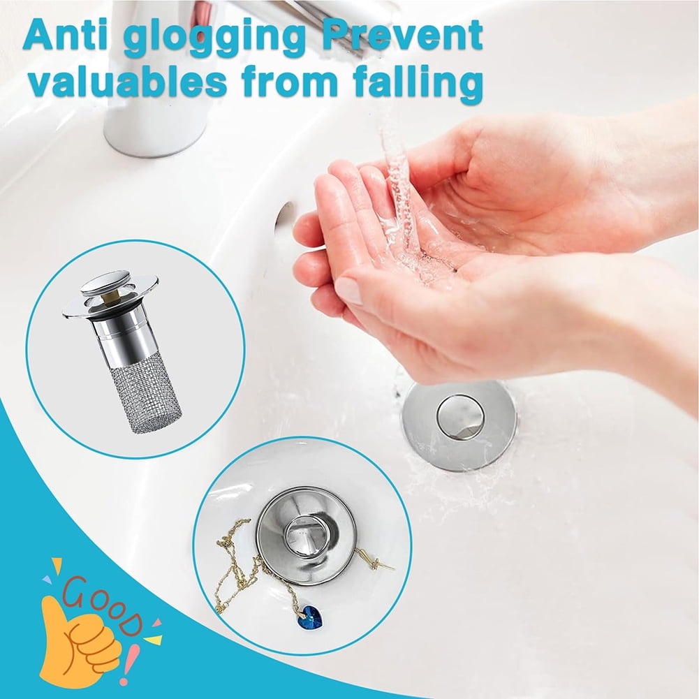 2Pcs Bathroom Sink Stopper Hair Catcher, Pop-up Sink Drain Strainer with Removable Stainless Steel Strainer Basket Hair Catcher, Bathroom Sink Strainer for Bathroom Sink Stopper Replacement - Image 3