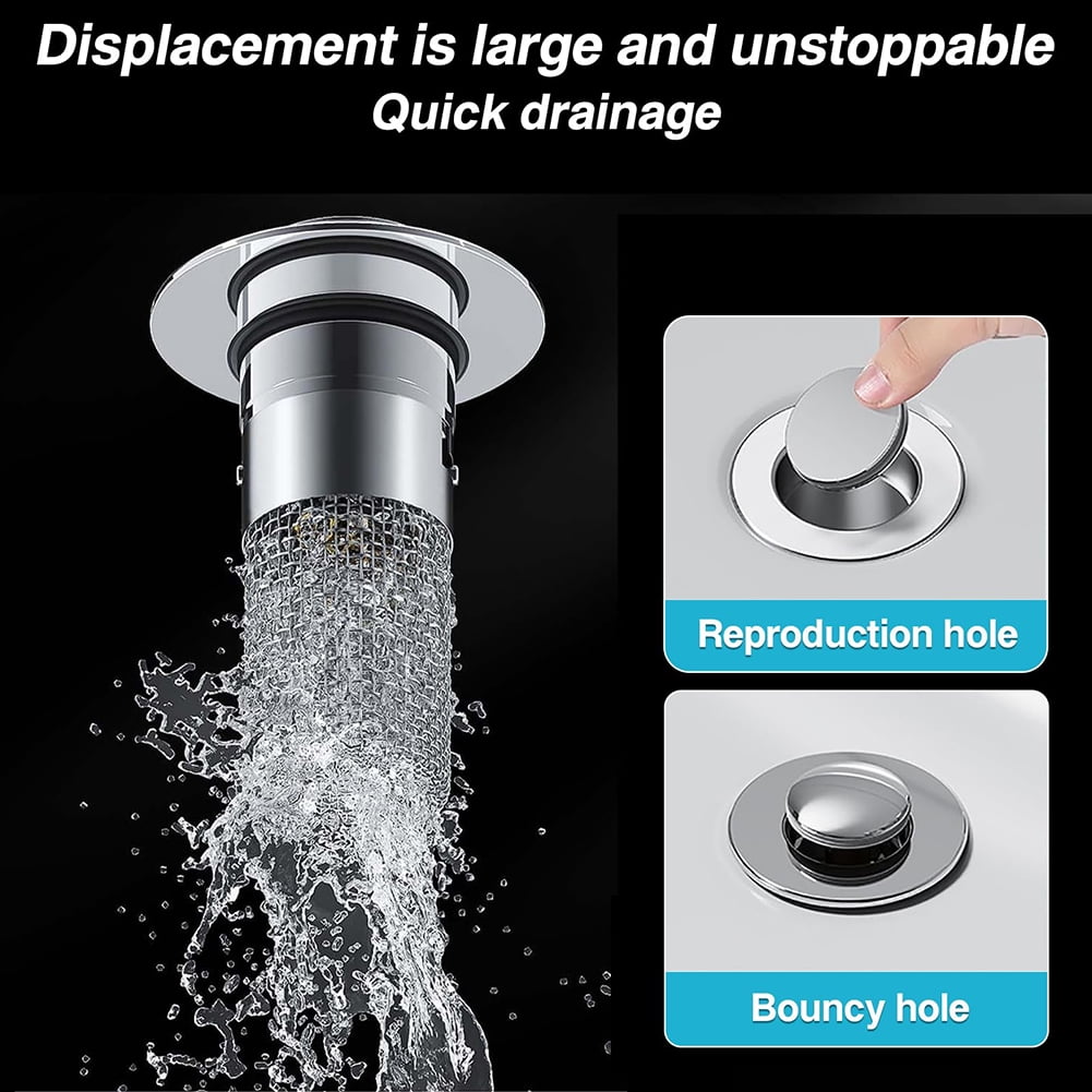 2Pcs Bathroom Sink Stopper Hair Catcher, Pop-up Sink Drain Strainer with Removable Stainless Steel Strainer Basket Hair Catcher, Bathroom Sink Strainer for Bathroom Sink Stopper Replacement - Image 4