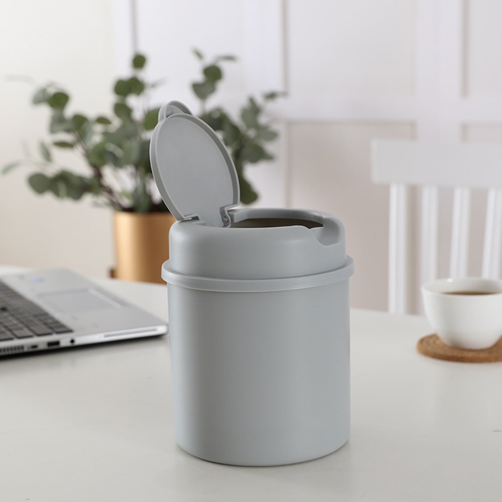 Walbest Desktop Mini Cute Trash Can with Swing Lid, Space Saving PP Plastic Cylindrical Tiny Garbage Can, Size: 6.69