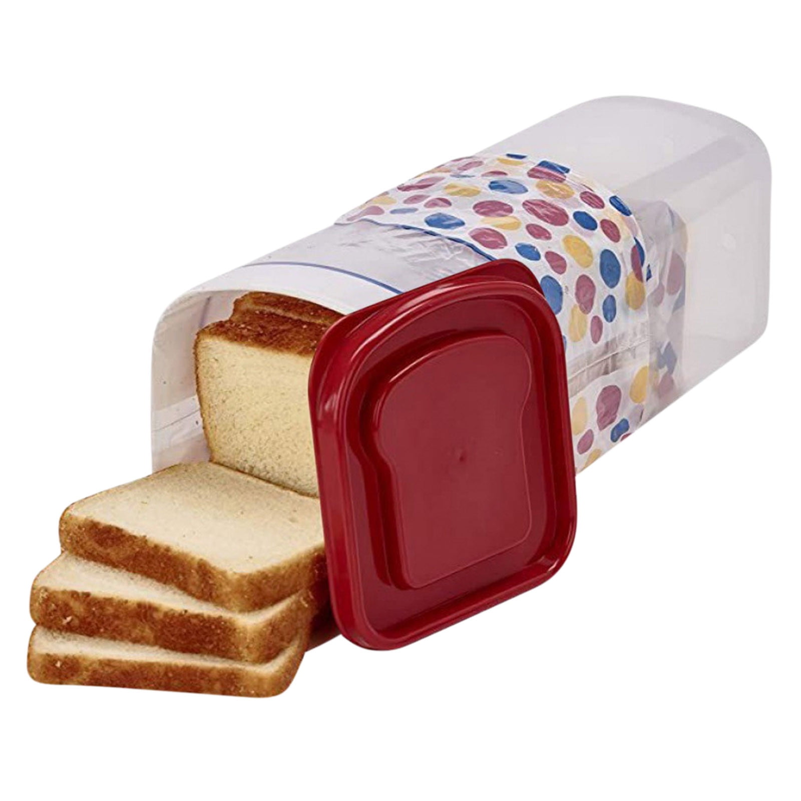 Bread Box with Airtight Lid, Bread Storage Container, Bread Loaf Storage Dispenser, Plastic Sandwich Bread Keeper, White Lid, 1 Pack B Red - Image 1