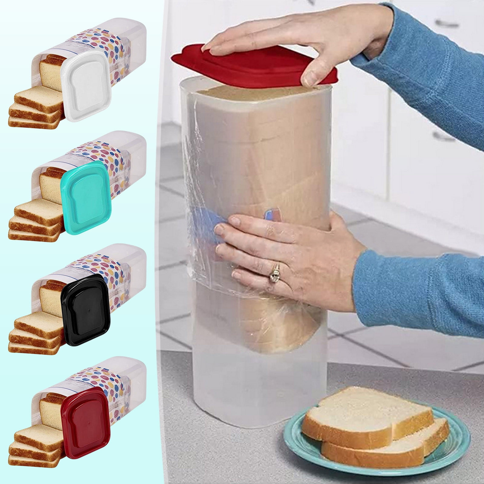 Bread Box with Airtight Lid, Bread Storage Container, Bread Loaf Storage Dispenser, Plastic Sandwich Bread Keeper, White Lid, 1 Pack B Red - Image 2