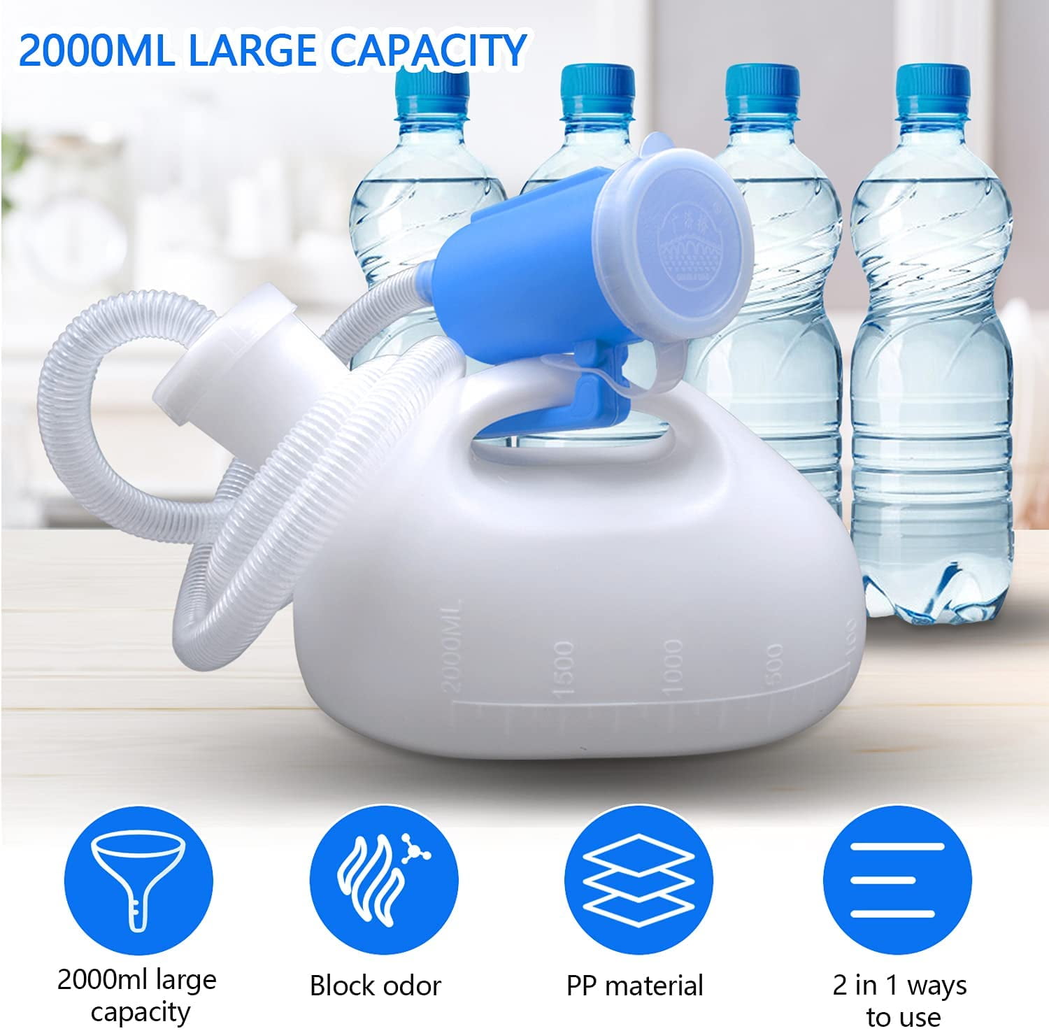 Urinals for Men, Male Urinals with Lid Spill Proof Reusable, Portable Urine Bottle Pee Container Cup for Camping Car Traveling Toilet & Hospital Elderly Bedridden Patient - Image 2