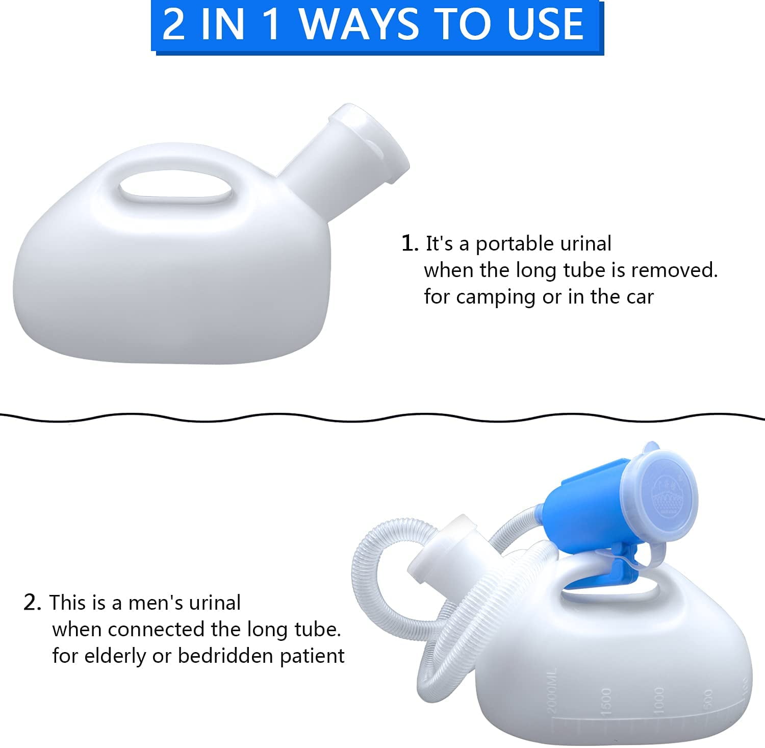 Urinals for Men, Male Urinals with Lid Spill Proof Reusable, Portable Urine Bottle Pee Container Cup for Camping Car Traveling Toilet & Hospital Elderly Bedridden Patient - Image 4
