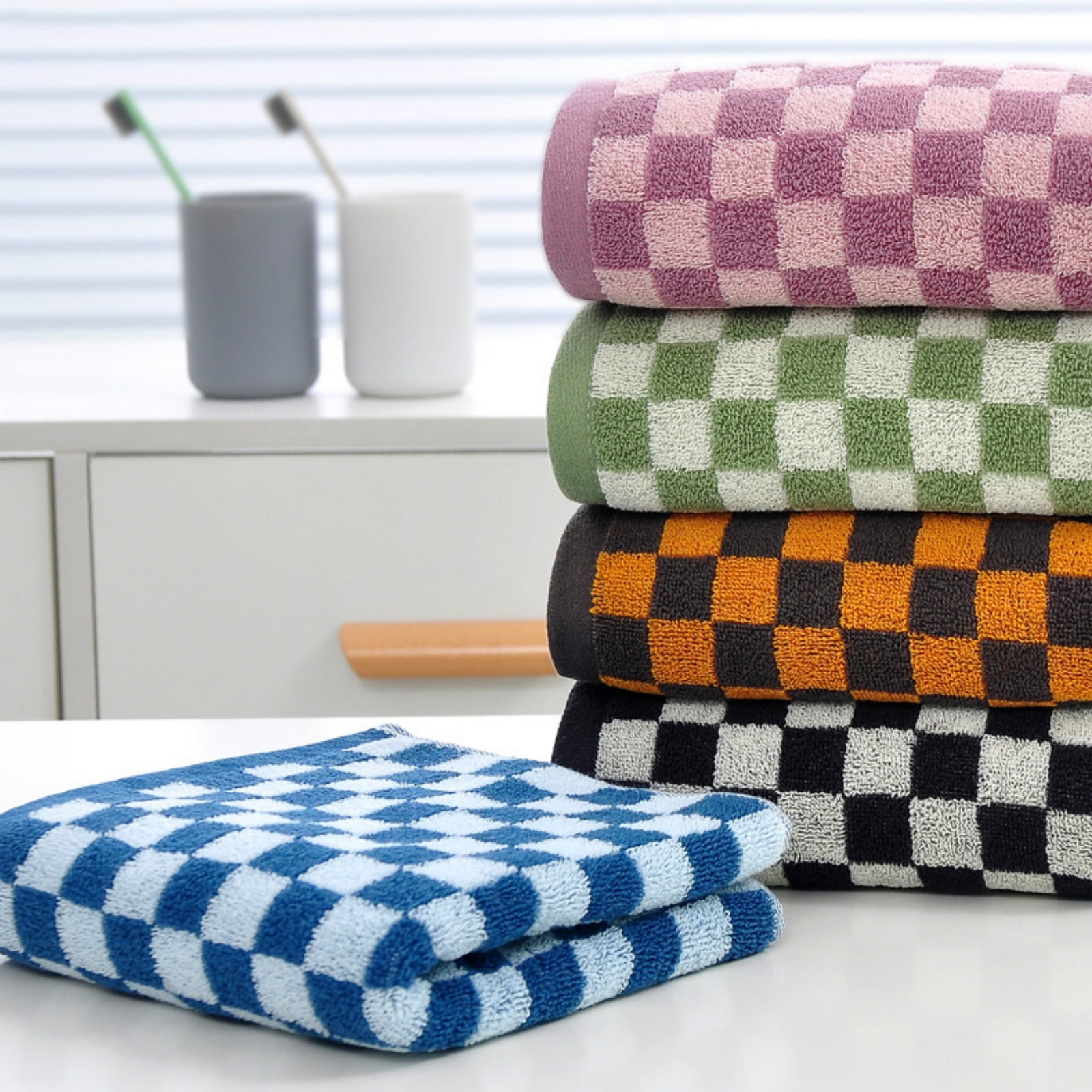 Checkered Bath Towels for Bathroom, Shower Towels 30
