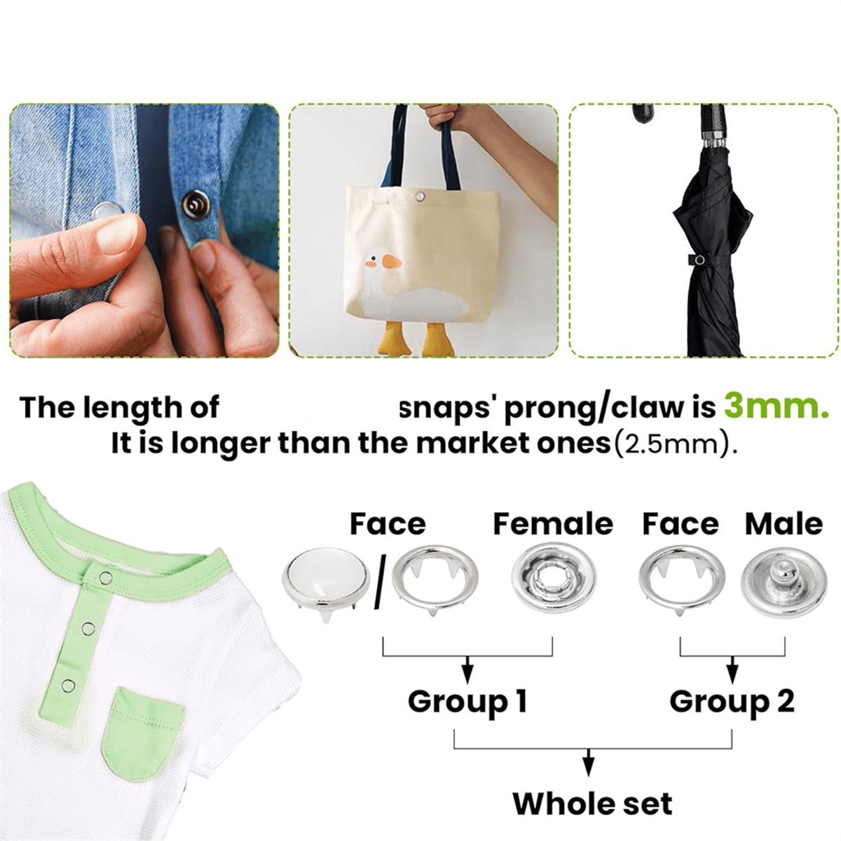 Pearl Snaps for Fabric Snap Pliers, Metal Button Kit Clothing, Shirts, Onesie, Romper,120 Set - Image 2