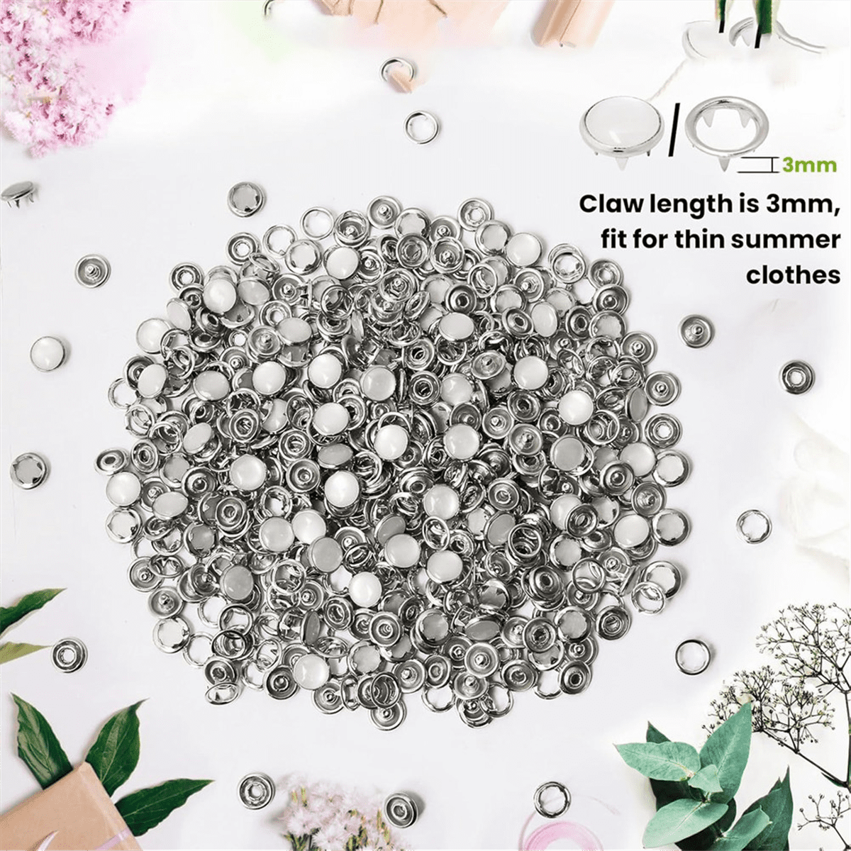 Pearl Snaps for Fabric Snap Pliers, Metal Button Kit Clothing, Shirts, Onesie, Romper,120 Set - Image 3