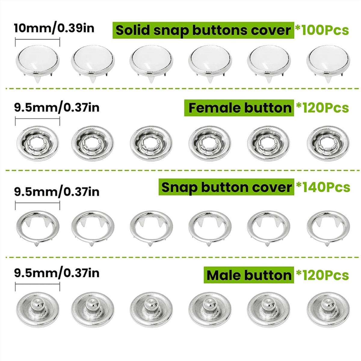 Pearl Snaps for Fabric Snap Pliers, Metal Button Kit Clothing, Shirts, Onesie, Romper,120 Set - Image 5