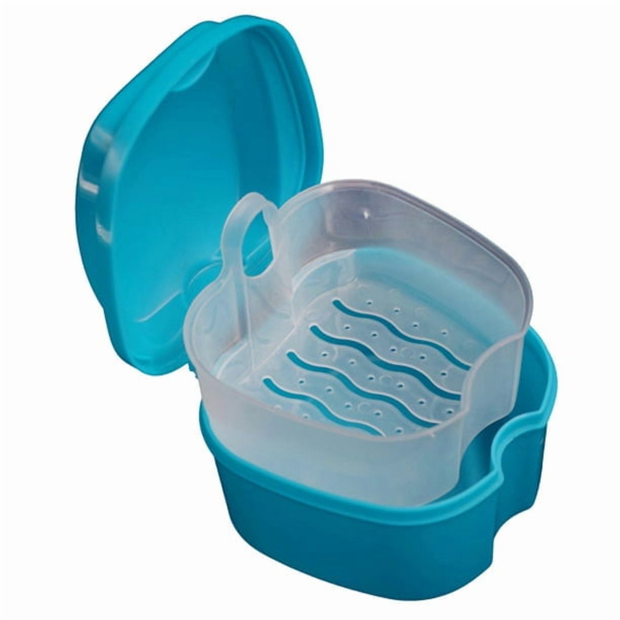 Denture Bath Case Cup Box Holder Storage Container with Denture Cleaner Brush Strainer Basket for Travel Cleaning Green - Image 2
