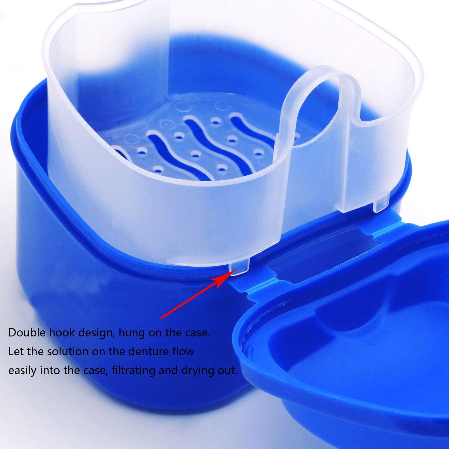 Denture Bath Case Cup Box Holder Storage Container with Denture Cleaner Brush Strainer Basket for Travel Cleaning Purple - Image 6