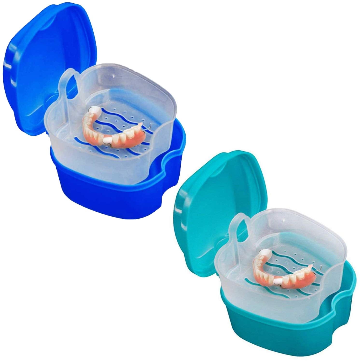 Denture Bath Case Cup Box Holder Storage Container with Denture Cleaner Brush Strainer Basket for Travel Cleaning Purple - Image 7