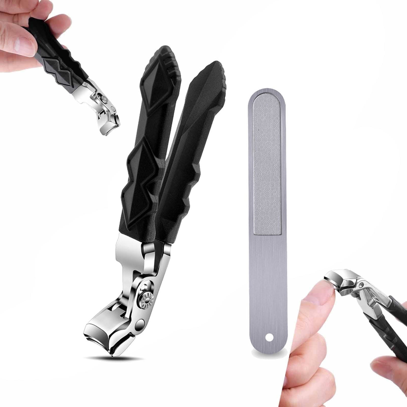 Nail Clippers, Long Handle Ergonomic Angled Head Senior Toenail Clipper, Toe Nail Clippers for Thick Nails, Ultra Sharp Stainless Nail Clipper with Catcher for Men Women 1 Nail Clipper + Nail File + Container Bag - Image 1