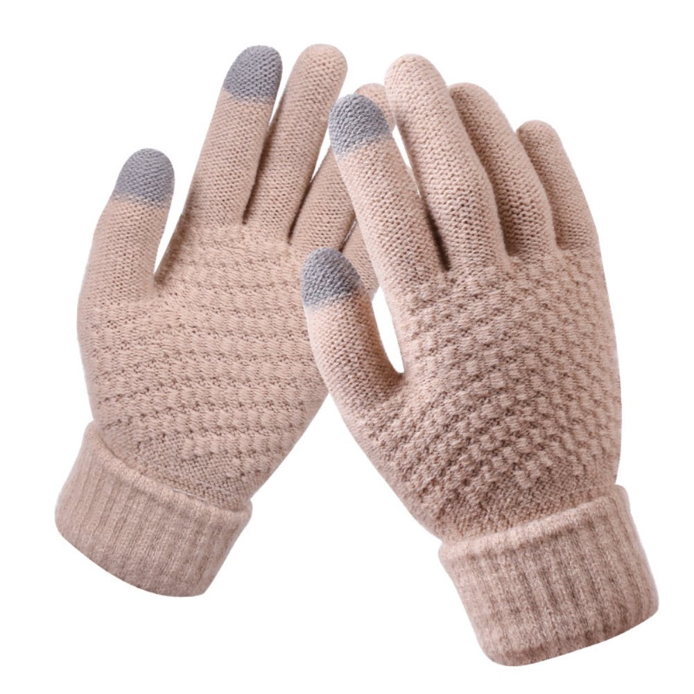 Dalrosia Women's Winter Touch Screen Gloves Warm Fleece Lined Knit Gloves Elastic Cuff Winter Texting Gloves Beige - Image 2