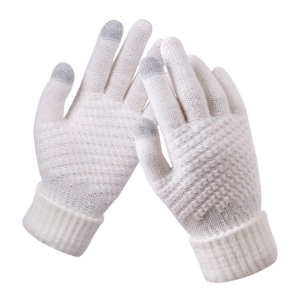 Dalrosia Women's Winter Touch Screen Gloves Warm Fleece Lined Knit Gloves Elastic Cuff Winter Texting Gloves White - Image 2