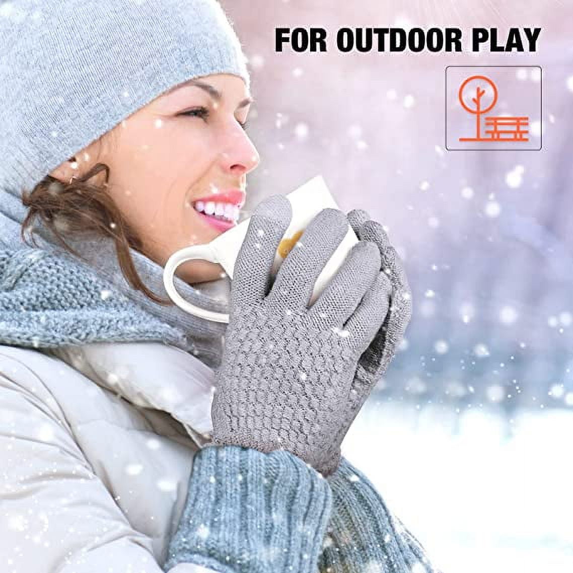 Dalrosia Women's Winter Touch Screen Gloves Warm Fleece Lined Knit Gloves Elastic Cuff Winter Texting Gloves White - Image 5