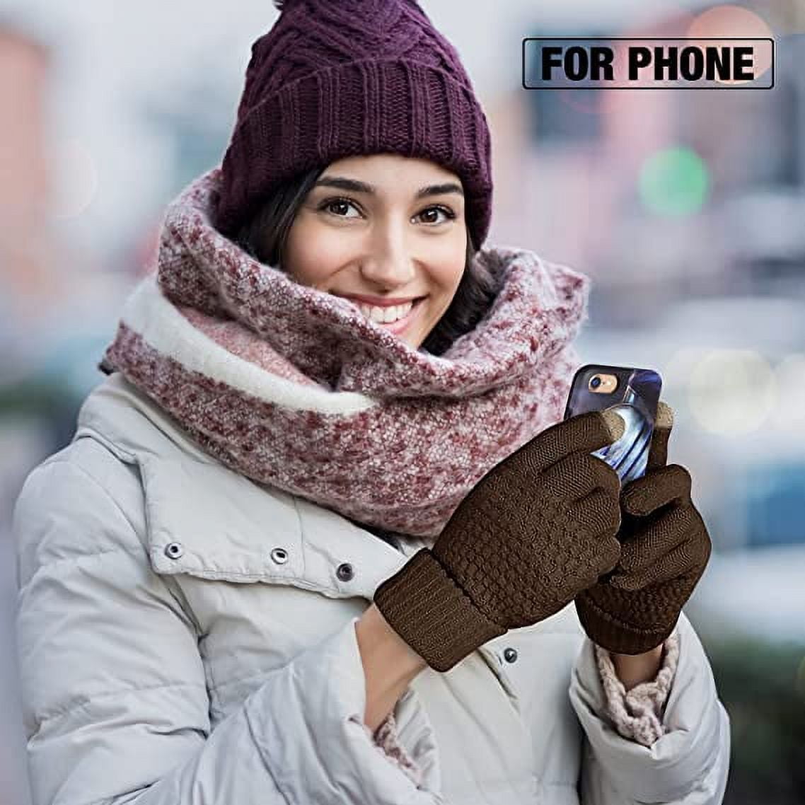 Dalrosia Women's Winter Touch Screen Gloves Warm Fleece Lined Knit Gloves Elastic Cuff Winter Texting Gloves Wine Red - Image 6