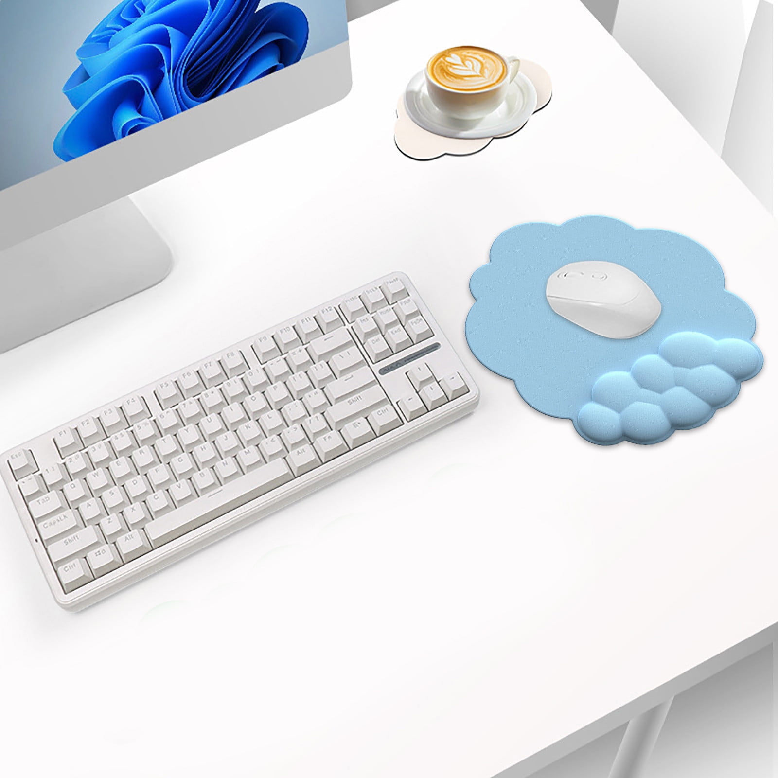GHSOHS Ergonomic Mouse Pad with Wrist Support Cute Cloud Shape Wrist Pad Memory Cotton Keyboard Hand Rest Non Slip Wrist Pad Non-Slip Mousepad for Computer Laptop L - Image 2