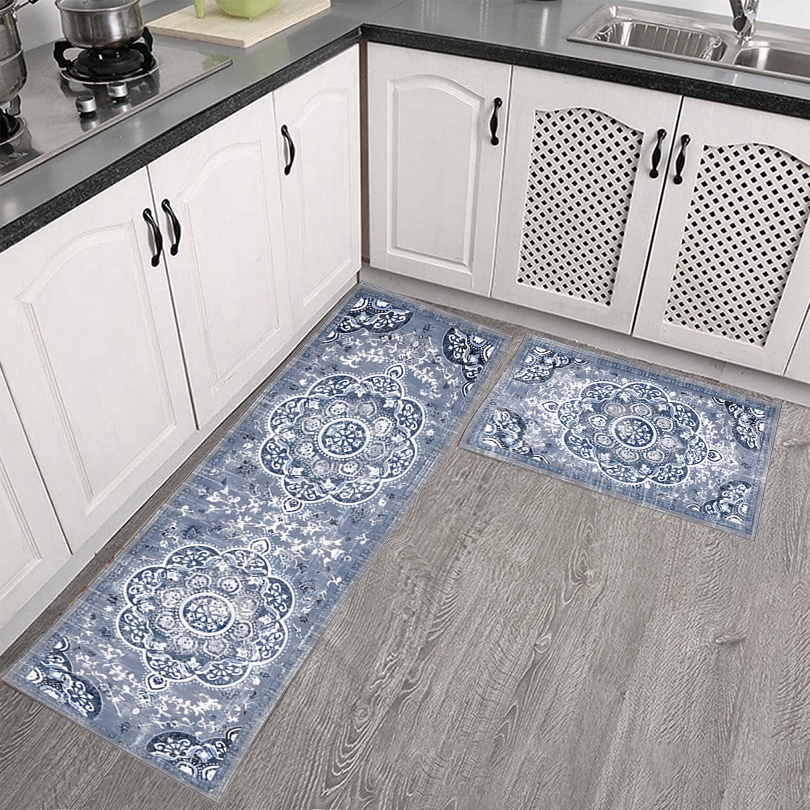 Tyidzon Kitchen Mats for Floor Set of 2 Pcs, Cushioned Non Slip Kitchen Rugs for Kitchen Floor, Absorbent Runner Comfort Standing Mats Washable for Kitchen, Office, Home (15