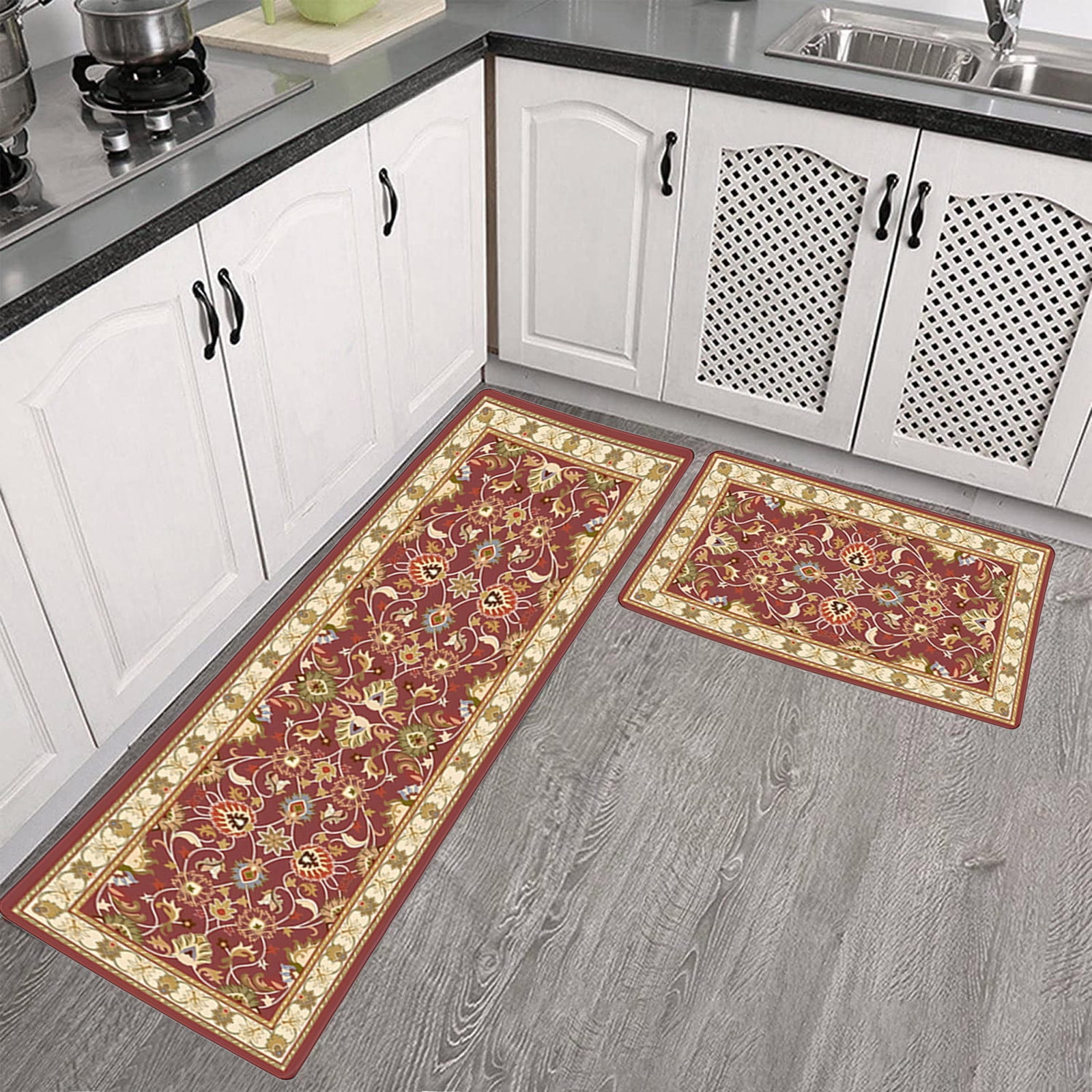 Tyidzon Kitchen Mats for Floor Set of 2 Pcs, Cushioned Non Slip Kitchen Rugs for Kitchen Floor, Absorbent Runner Comfort Standing Mats Washable for Kitchen, Office, Home (15