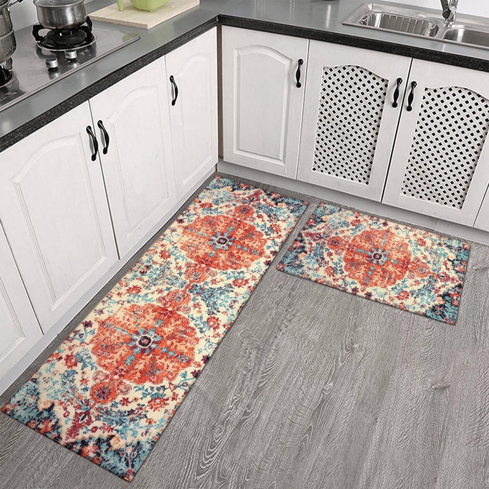 Tyidzon Kitchen Mats for Floor Set of 2 Pcs, Cushioned Non Slip Kitchen Rugs for Kitchen Floor, Absorbent Runner Comfort Standing Mats Washable for Kitchen, Office, Home (15