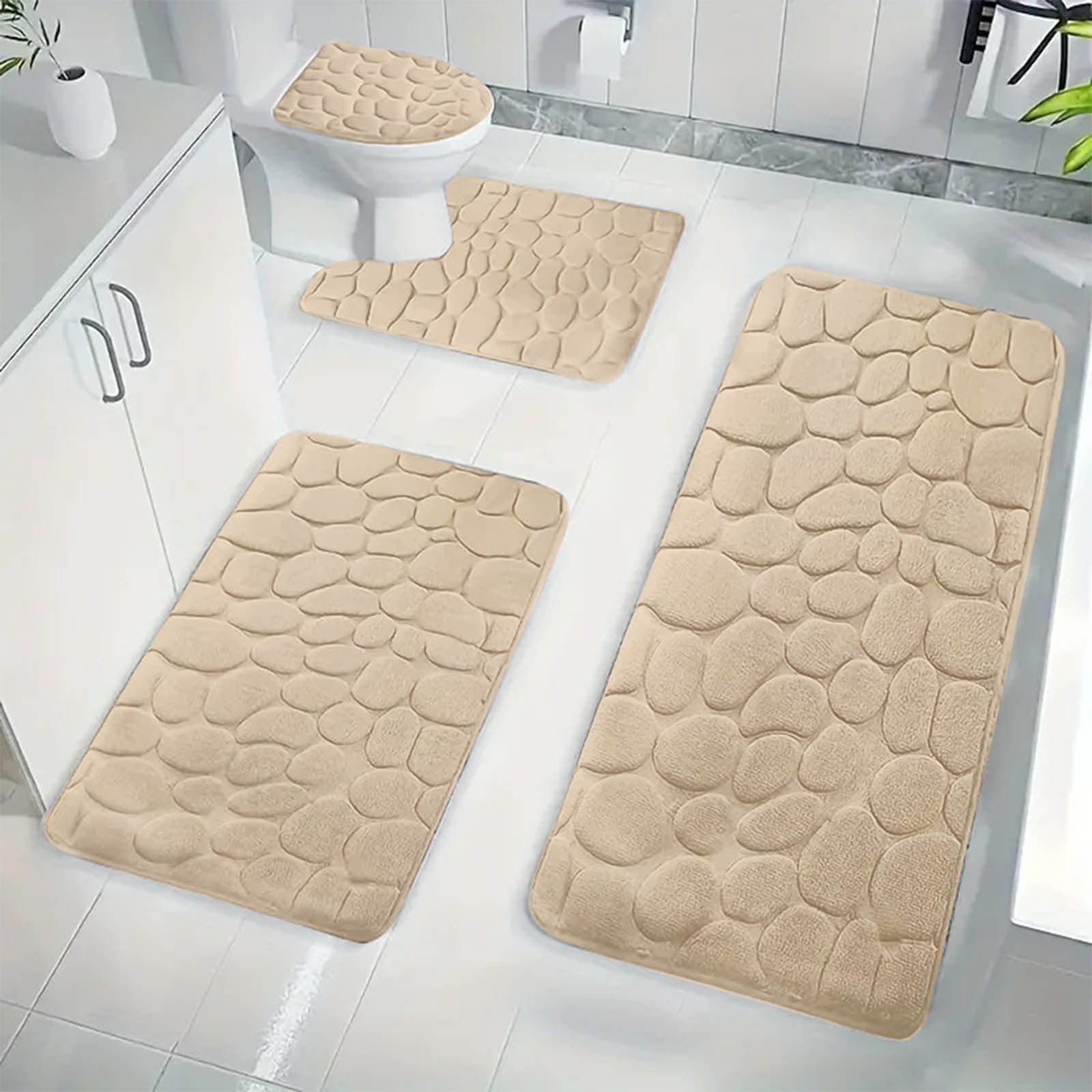 Tyidzon Bathroom Rugs Sets 4 Piece with Toilet Lid Cover, Non-Slip Absorbentb Rugs and Mats for Bathroom, Bath Rug Set Beige - Image 1