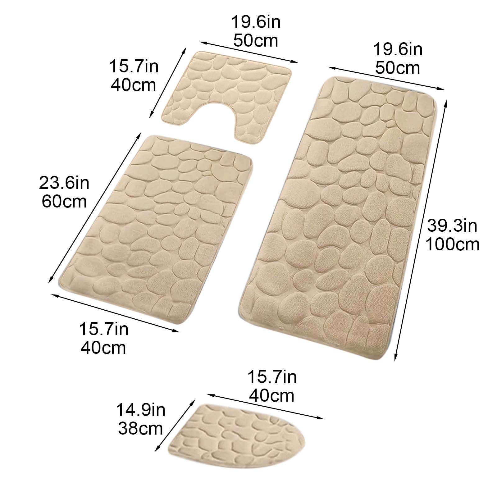 Tyidzon Bathroom Rugs Sets 4 Piece with Toilet Lid Cover, Non-Slip Absorbentb Rugs and Mats for Bathroom, Bath Rug Set Beige - Image 3