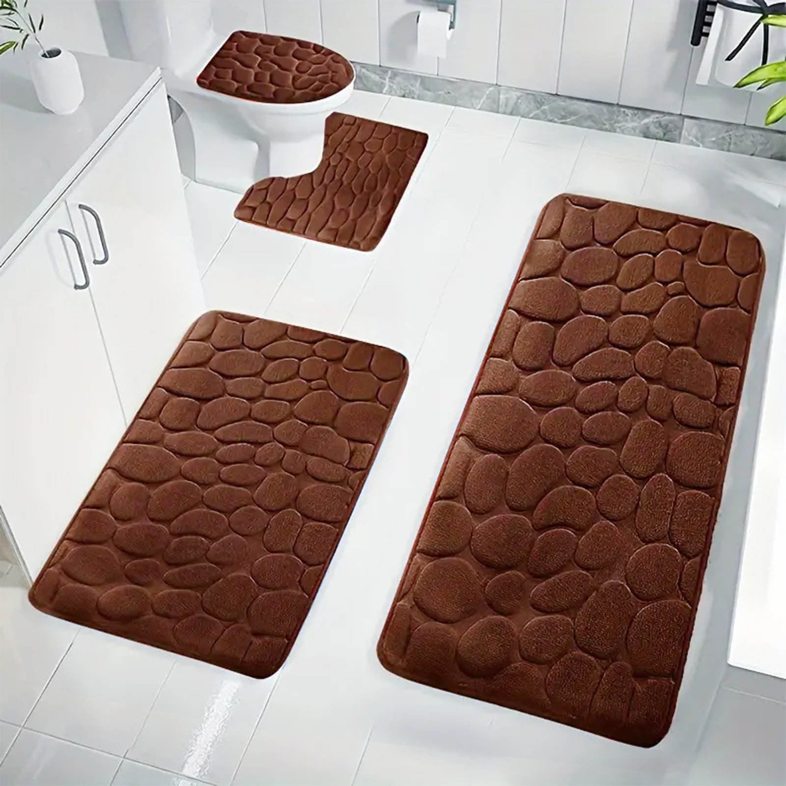 Tyidzon Bathroom Rugs Sets 4 Piece with Toilet Lid Cover, Non-Slip Absorbentb Rugs and Mats for Bathroom, Bath Rug Set Coffee - Image 1