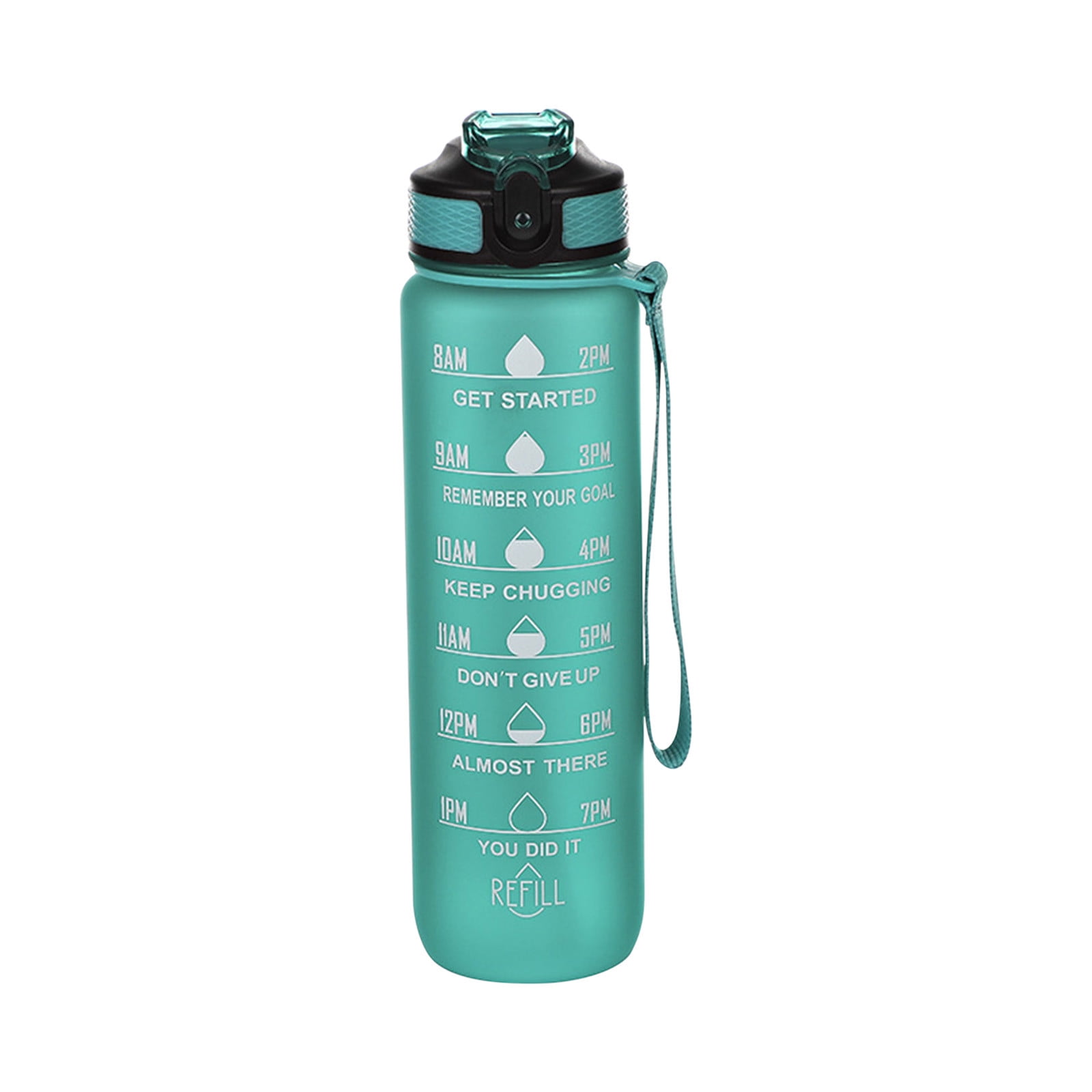 Tyidzon 32Oz Water Bottle with Time Markers, Carry Strap, Leak-Proof for Fitness, Gym, Camping, Outdoor Sports Green - Image 1