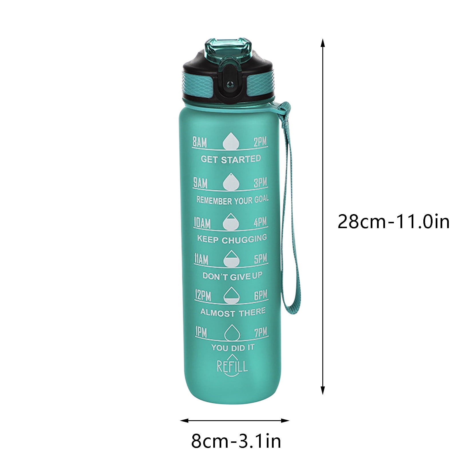 Tyidzon 32Oz Water Bottle with Time Markers, Carry Strap, Leak-Proof for Fitness, Gym, Camping, Outdoor Sports Green - Image 3