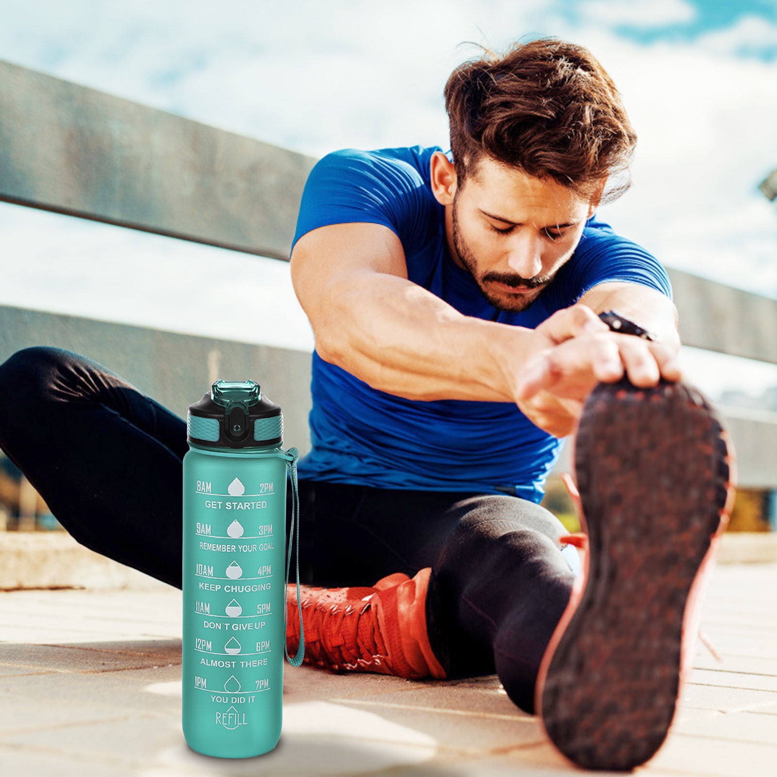 Tyidzon 32Oz Water Bottle with Time Markers, Carry Strap, Leak-Proof for Fitness, Gym, Camping, Outdoor Sports Green - Image 6