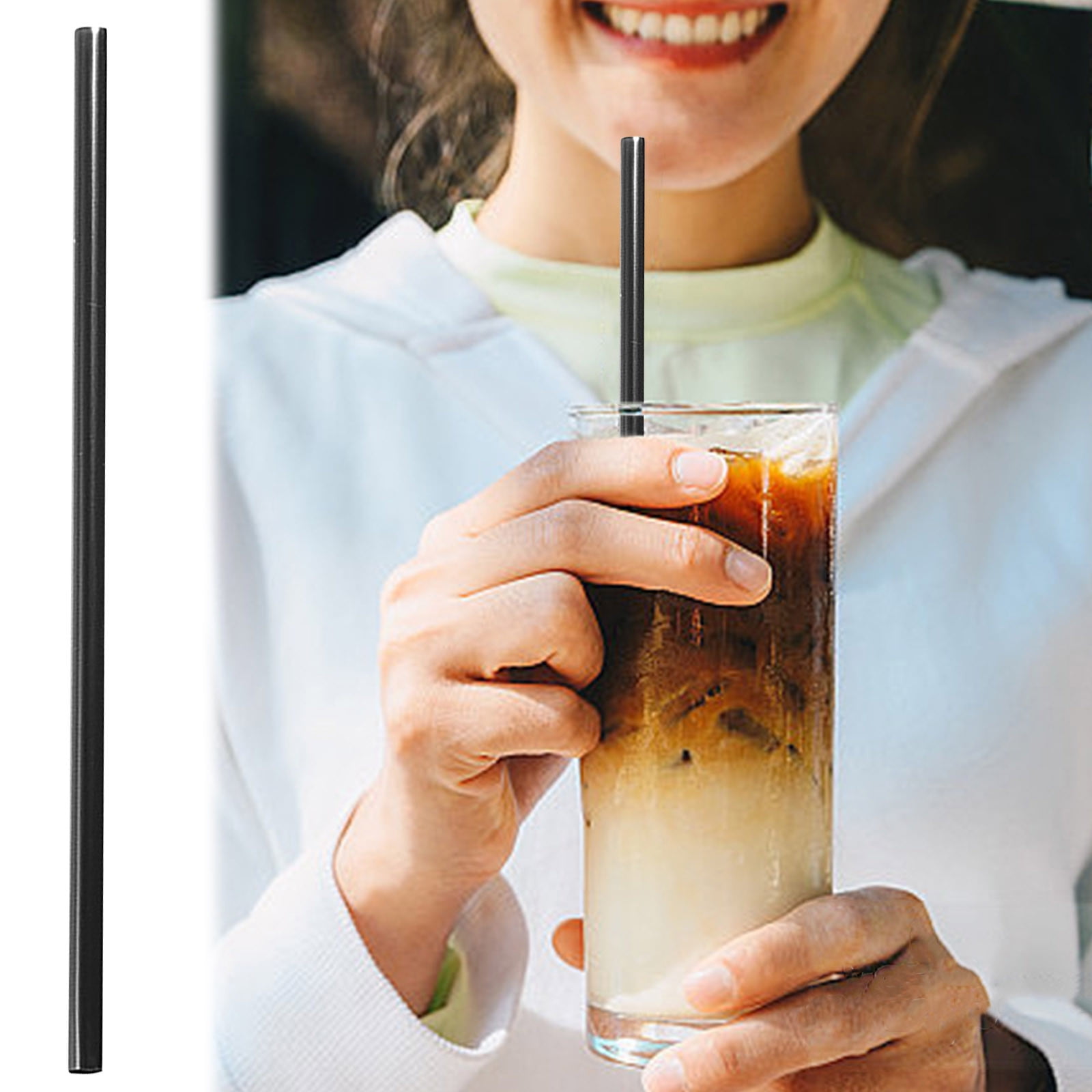 Dmlowu 100Pc 10 Inch Coffee & Cocktail Stirrers/Straws Disposable Plastic Sip Stir Swizzle Sticks - Black - Image 1