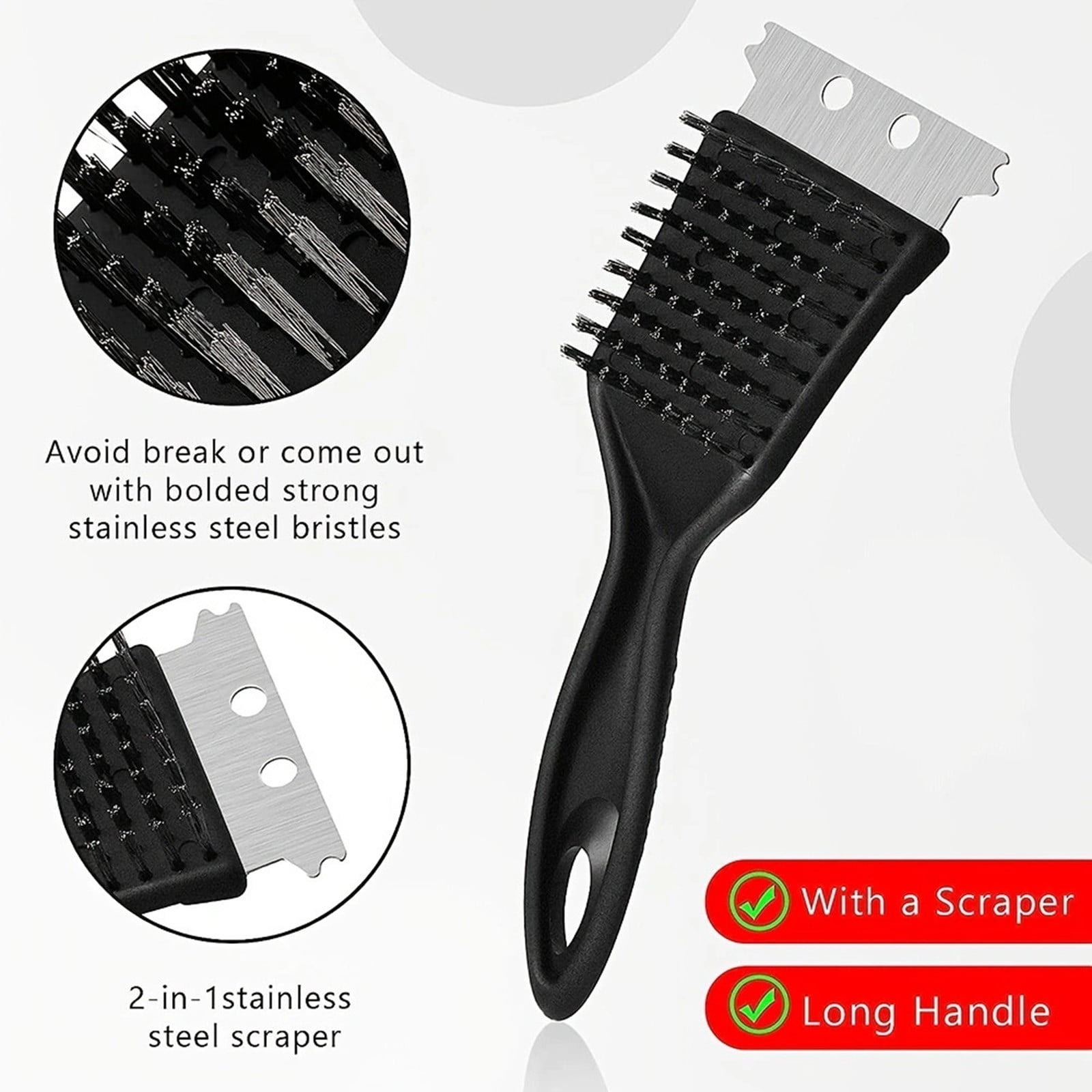 Tyidzon 2Pc Grill Brush and Scraper, 2-In-1 Stainless Steel Scraper, Grill Brush Extra Strong BBQ Cleaner Accessories Heavy Duty Barbecue Grill Cleaning Brush Cleaner 8 Inch Black - Image 7