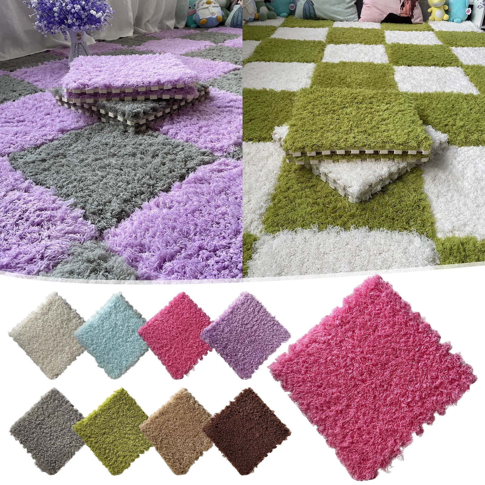 Tyidzon Puzzle Carpet Squares Soft Furry Play Mat Tiles for Home Playroom Decoration Cozy Climbing Area Rug for Kids Family Activity Spaces, Gray Brown - Image 1