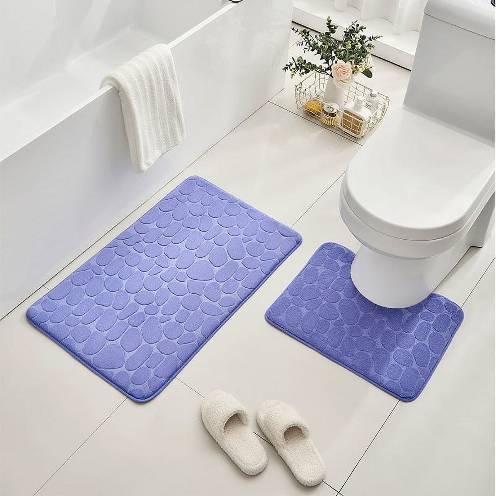 Clearance Under $5 Boovnll Bathroom Rugs Set 2 Piece, Super Absorbent & Soft Non-Slip Velvet Toilet Rug & Bath Mat, Quickly Dry Thicken Bath Mats for Bathroom, Kitchen, Door Mat, Bathroom Mat A - Image 1