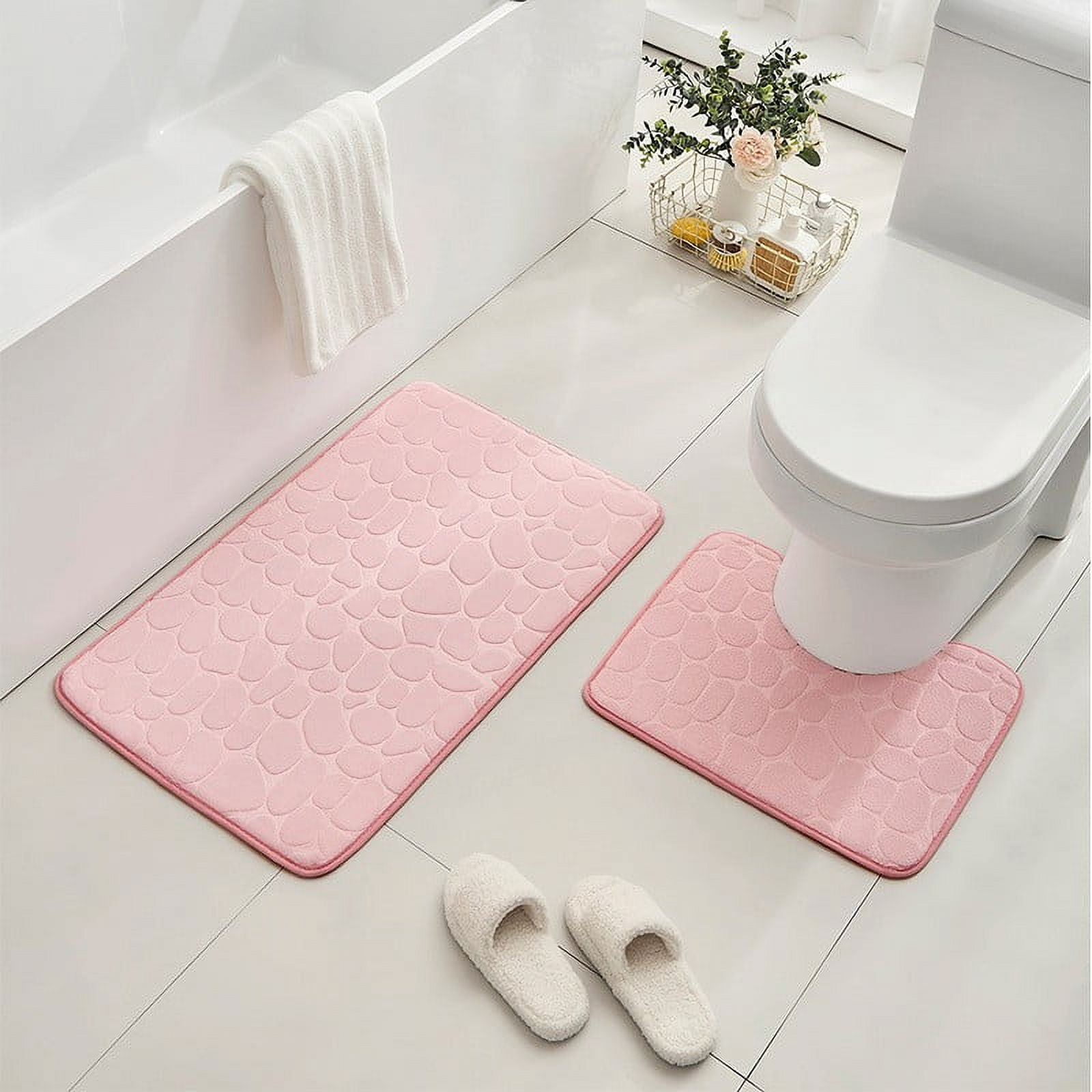 Clearance Under $5 Boovnll Bathroom Rugs Set 2 Piece, Super Absorbent & Soft Non-Slip Velvet Toilet Rug & Bath Mat, Quickly Dry Thicken Bath Mats for Bathroom, Kitchen, Door Mat, Bathroom Mat B - Image 1