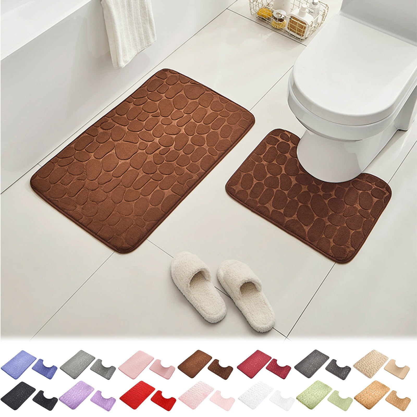 Clearance Under $5 Boovnll Bathroom Rugs Set 2 Piece, Super Absorbent & Soft Non-Slip Velvet Toilet Rug & Bath Mat, Quickly Dry Thicken Bath Mats for Bathroom, Kitchen, Door Mat, Bathroom Mat D - Image 1