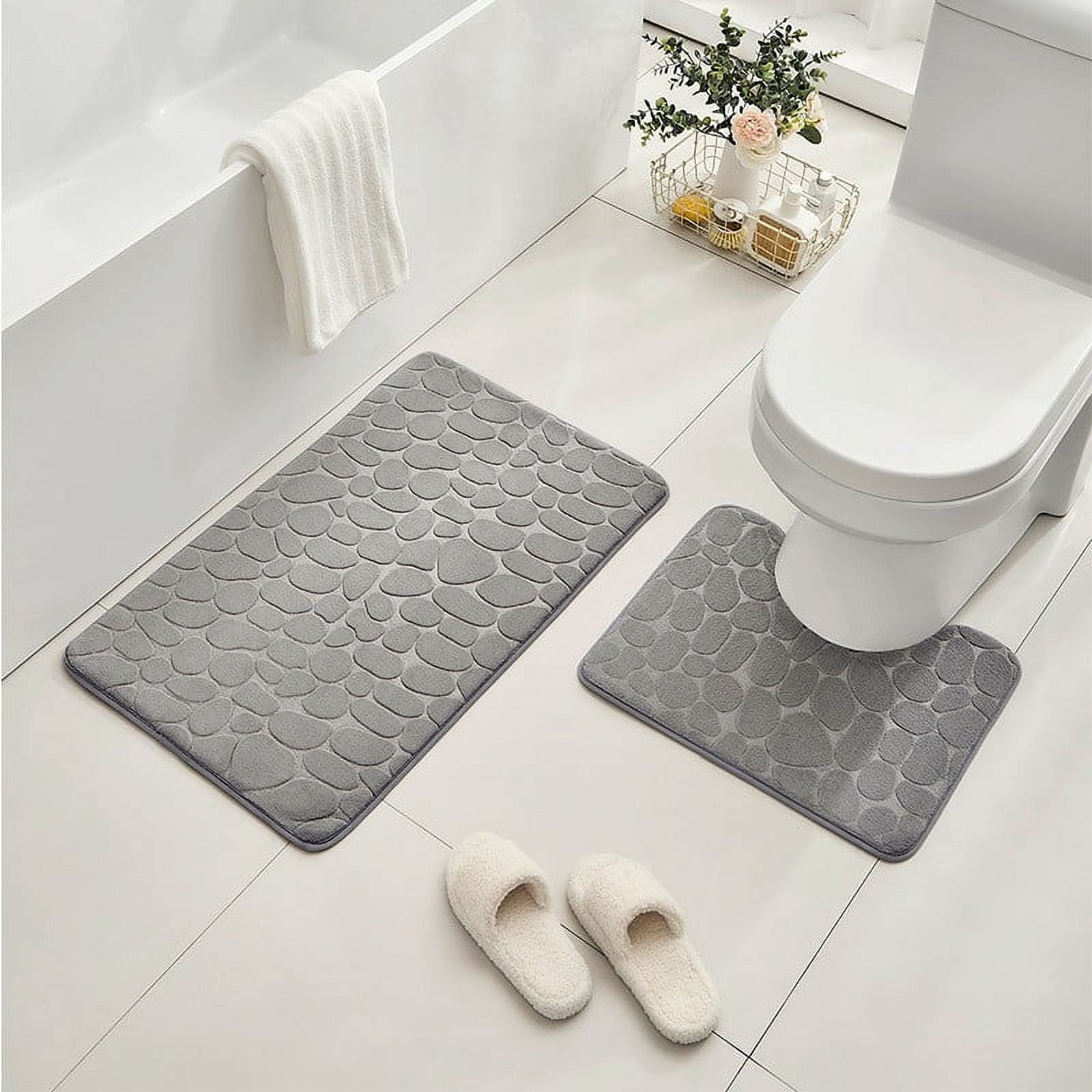 Clearance Under $5 Boovnll Bathroom Rugs Set 2 Piece, Super Absorbent & Soft Non-Slip Velvet Toilet Rug & Bath Mat, Quickly Dry Thicken Bath Mats for Bathroom, Kitchen, Door Mat, Bathroom Mat E - Image 1