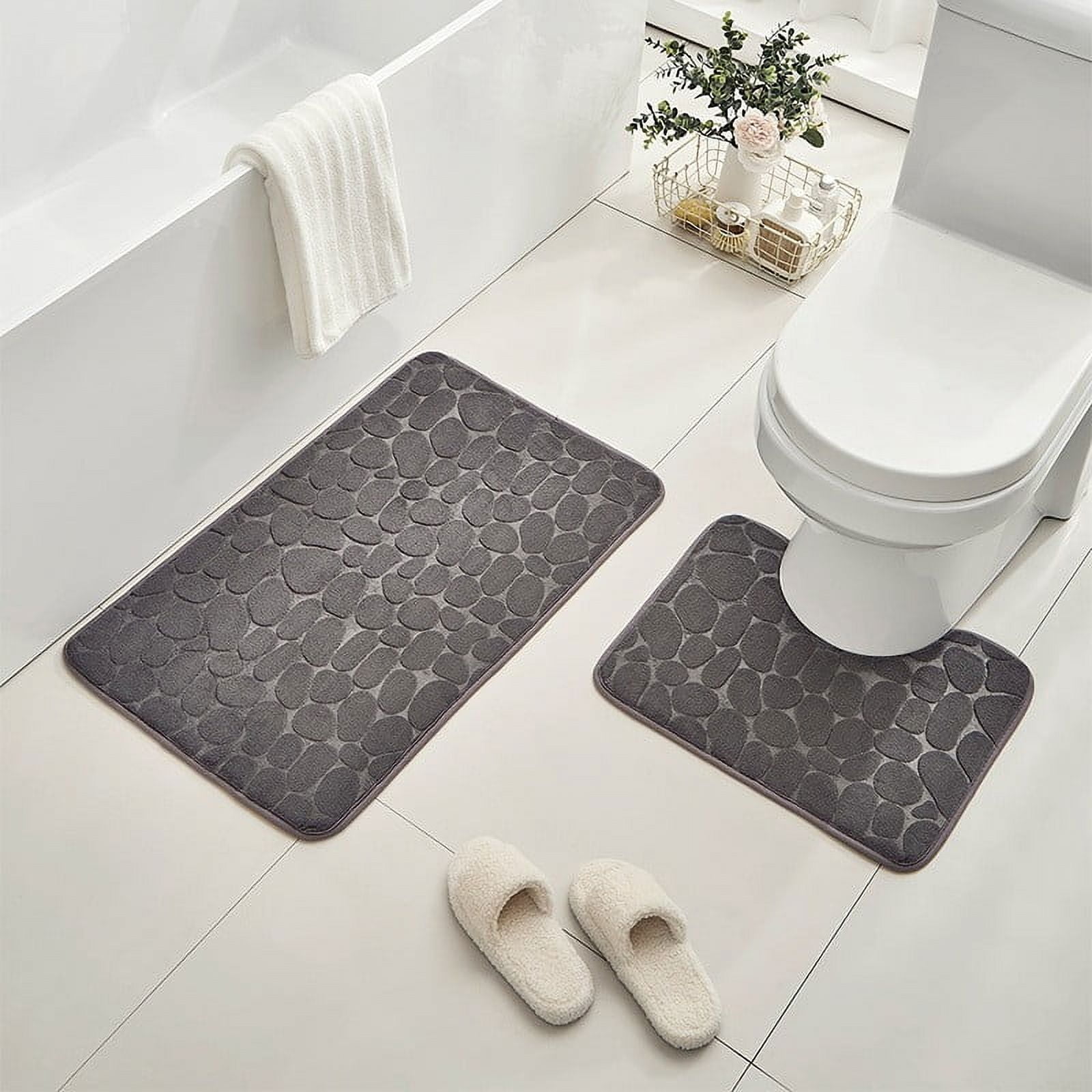 Clearance Under $5 Boovnll Bathroom Rugs Set 2 Piece, Super Absorbent & Soft Non-Slip Velvet Toilet Rug & Bath Mat, Quickly Dry Thicken Bath Mats for Bathroom, Kitchen, Door Mat, Bathroom Mat F - Image 1
