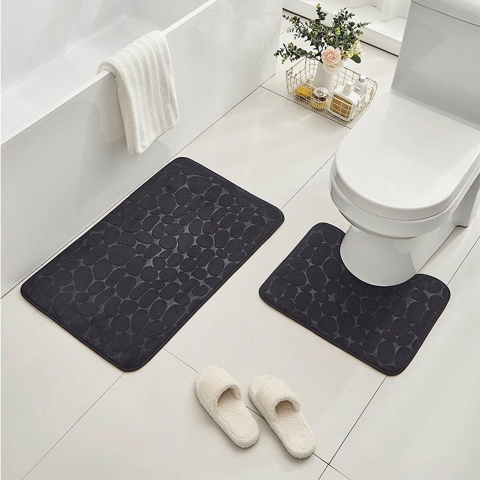 Clearance Under $5 Boovnll Bathroom Rugs Set 2 Piece, Super Absorbent & Soft Non-Slip Velvet Toilet Rug & Bath Mat, Quickly Dry Thicken Bath Mats for Bathroom, Kitchen, Door Mat, Bathroom Mat H - Image 1