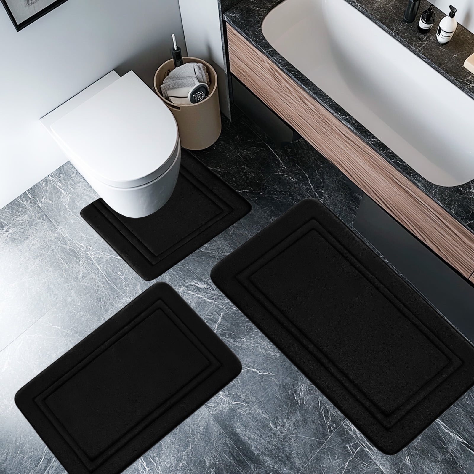 Tyidzon Bathroom Rugs Sets 3 Piece, Bath Mat Universal Soft Comfortable Water Absorption Non Slip Machine Washable Easy Dry Bathroom Mat, Gray Black - Image 4