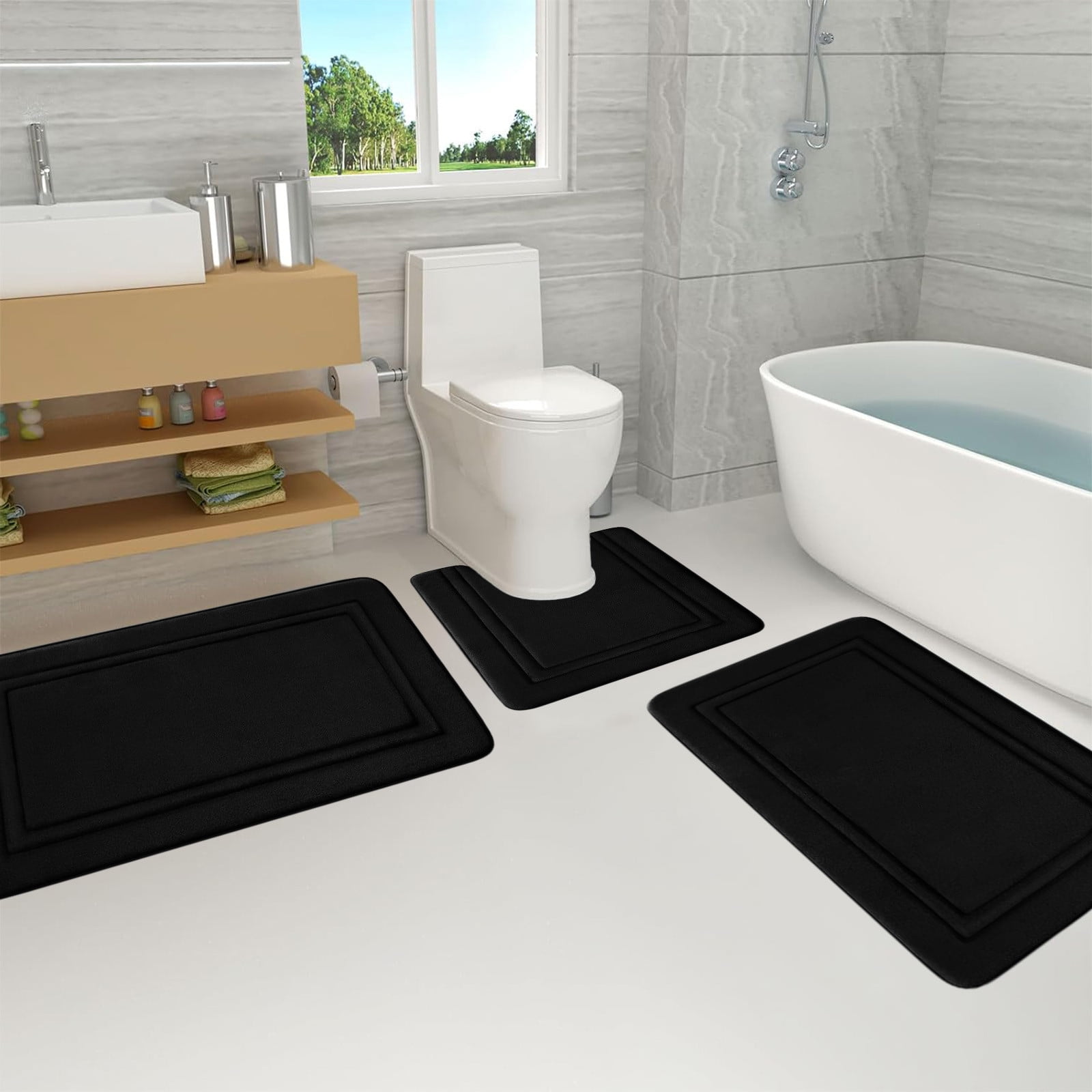 Tyidzon Bathroom Rugs Sets 3 Piece, Bath Mat Universal Soft Comfortable Water Absorption Non Slip Machine Washable Easy Dry Bathroom Mat, Gray Black - Image 5