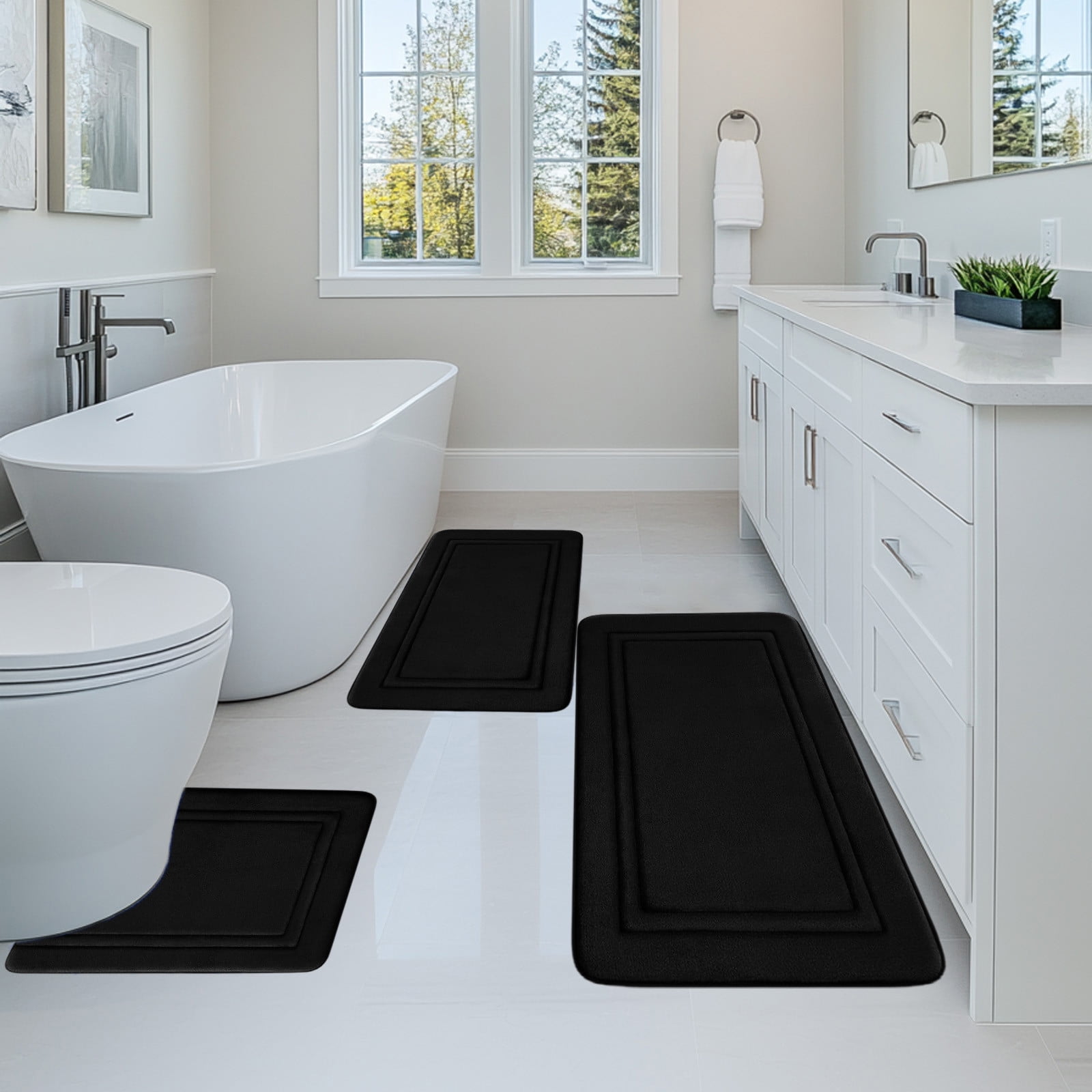 Tyidzon Bathroom Rugs Sets 3 Piece, Bath Mat Universal Soft Comfortable Water Absorption Non Slip Machine Washable Easy Dry Bathroom Mat, Gray Black - Image 8