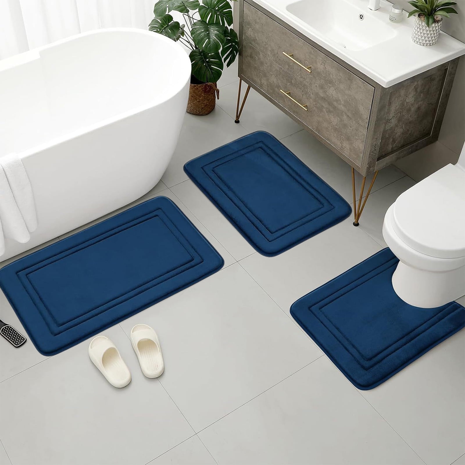 Tyidzon Bathroom Rugs Sets 3 Piece, Bath Mat Universal Soft Comfortable Water Absorption Non Slip Machine Washable Easy Dry Bathroom Mat, Gray Blue - Image 1