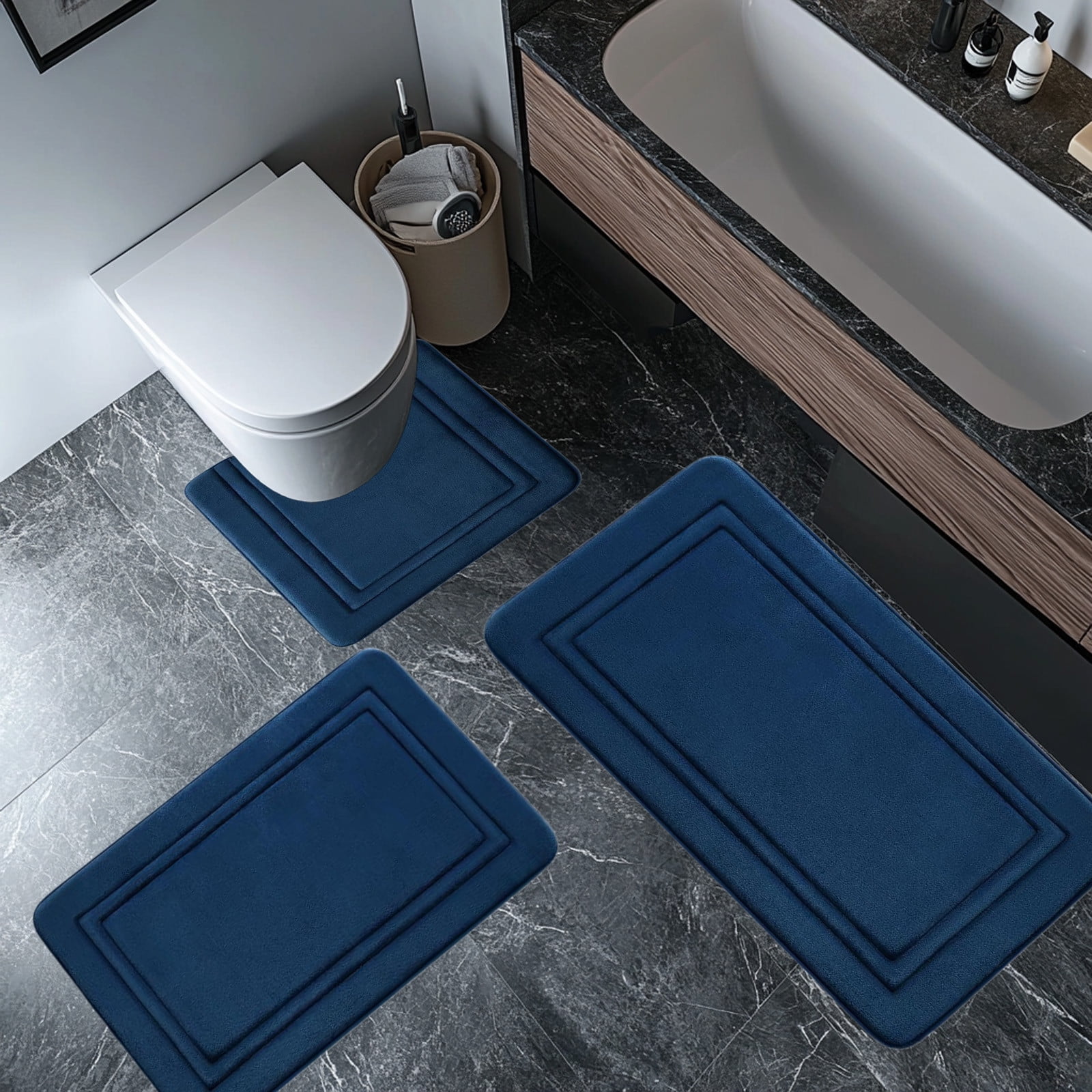 Tyidzon Bathroom Rugs Sets 3 Piece, Bath Mat Universal Soft Comfortable Water Absorption Non Slip Machine Washable Easy Dry Bathroom Mat, Gray Blue - Image 4
