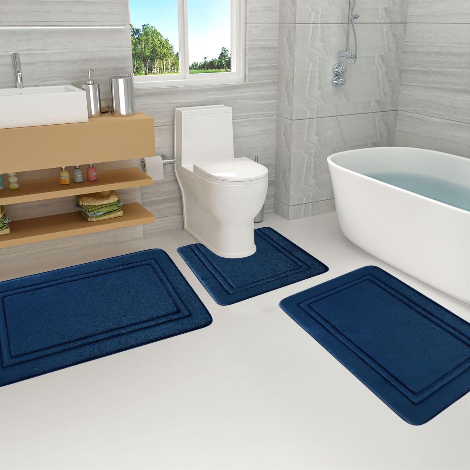 Tyidzon Bathroom Rugs Sets 3 Piece, Bath Mat Universal Soft Comfortable Water Absorption Non Slip Machine Washable Easy Dry Bathroom Mat, Gray Blue - Image 5