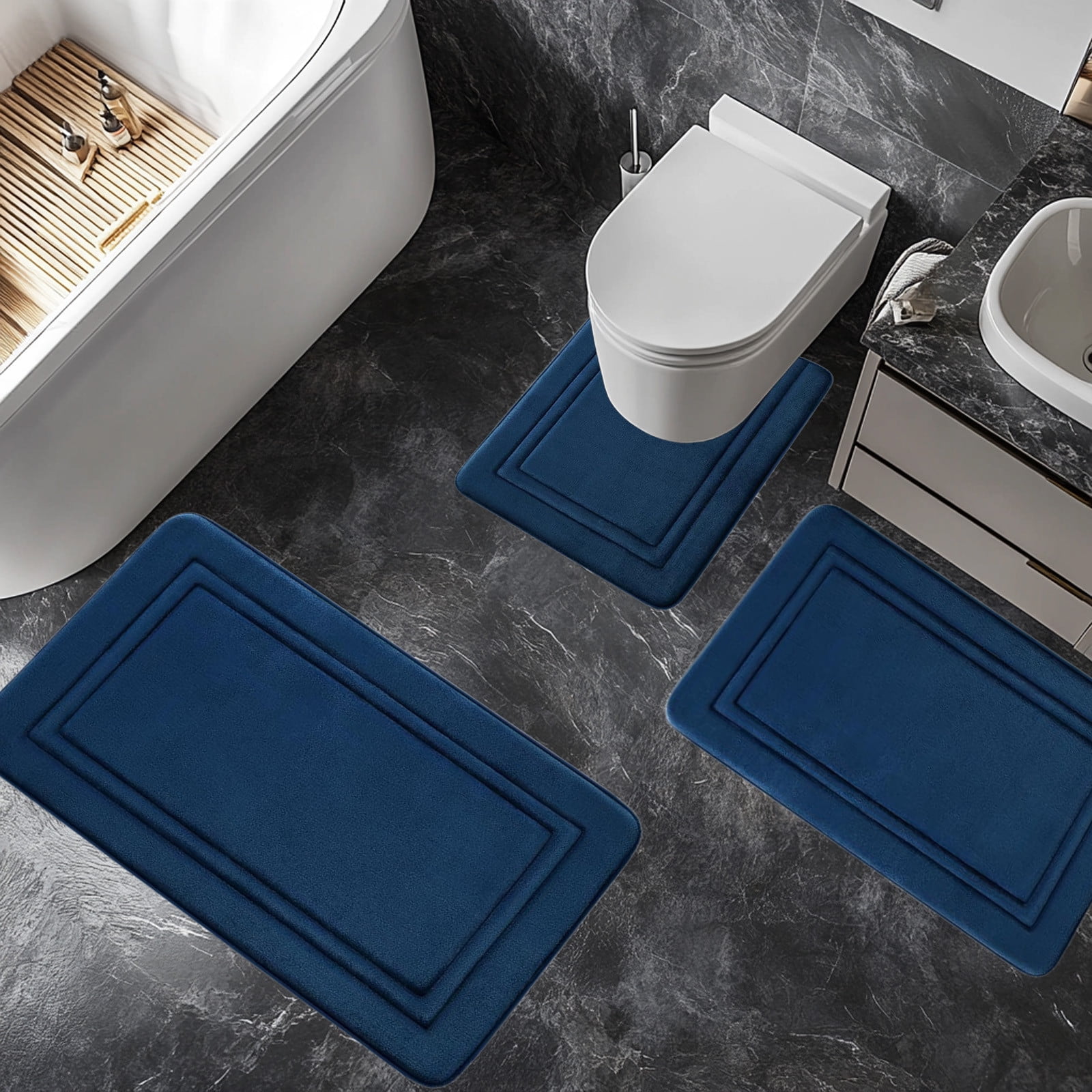 Tyidzon Bathroom Rugs Sets 3 Piece, Bath Mat Universal Soft Comfortable Water Absorption Non Slip Machine Washable Easy Dry Bathroom Mat, Gray Blue - Image 6